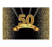 Yeele 7x5ft 50Th Birthday Backdrop for Photography Glitter Gold and Black Background Happy Birthday Party Decoration Banner Celebration Adult Photo Booth Shoot Vinyl Studio Props