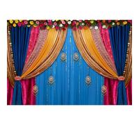 Yeele 7x5ft India Curtain Backdrop for Photography Hindu Traditional Diwali Pooja Colorful Marigold Curtain Indian Wedding Background for Diwali Pooja Wedding Decor Portrait Photo Studio Shoot Prop