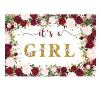 Yeele 7x5ft Spring Floral Baby Shower Backdrop Burgundy Red Pink Flowers Gold Polka Dots It’s a Girl Gender Reveal Photography Background for Baby Shower Party Decoration Photo Studio Shoot Props