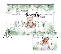 Yeele 8x6ft Bear Baby Shower Backdrop Green Watercolor Leaves Lovely Bear We Can Bearly Wait Photography Background Baby Shower Party Cake Table Decoration Photo Booth Props Banner Supplies