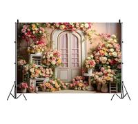 Yeele 8x6ft Fantasy Flowers Room Backdrop Rustic Spring Floral Arched Wooden Door Romantic Pink Flower Photography Background for Wedding Bridal Shower Decor Artistic Photo Shoot Props