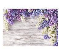 Yeele 8x6ft Purple Floral Wood Board Backdrop Purple and White Lilac Flower Rustic Wooden Wall Photography Background for Wedding Bridal Shower Birthday Party Decor Family Portrait Photo Shoot Prop