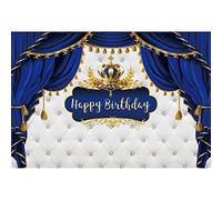 Yeele 8x6ft Royal Blue Happy Birthday Backdrop for Photography Royal Blue Golden Little Prince Crown Background for 1st Boys Birthday Baby Shower Celebration Party Decor Photo Shoot Studio Props