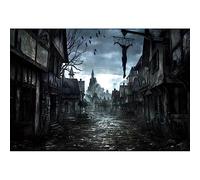 Yeele 9x6ft Gloomy Village Backdrop Horrible Rainy Night Dark Scary Medieval Street Creepy Scene Photography Background for Horrific Theme Party Supplies Decoration Photo Shoot Props Vinyl