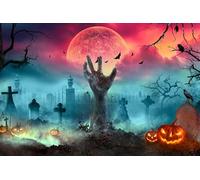 Yeele Halloween Backdrop Spooky Graveyard Pumpkin Lantern Bats Forest Misty Moon Decorations Background for Halloween Party Masquerade Banner Supplies Photo Booth Spooky Backdrop Haunted 10x8ft