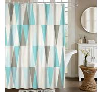 Yeele Mid Century Triangle Shower Curtain Retro Blue Teal Geometric Fabric Shower Curtains for Bathroom Bathtub Decor Polyester Waterproof Machine Washable Bath Curtain Set with Hooks, 60" Wx72 L