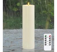Yeelida 4" x14" Flameless Flickering Waterproof Candles with Remote, LED Battery Operated Timer Plastic Ivory Pack of 1 Pillar Candles for Outdoor Use (Long Lasting 420+ Hrs)