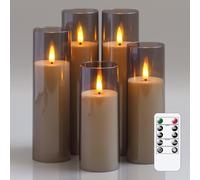 Yeelida Acrylic Flameless Flickering LED Candles with Remote Control and Timer, Battery Operated Fake 5.5cm x 12.5 15 17.5 20 20cm Plastic Pillar Candles for Home Decor(Long-Lasting, Grey)
