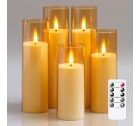 Yeelida Acrylic Flameless Flickering LED Candles with Remote Control and Timer, Battery Operated Fake 5.5cm x 12.5 15 17.5 20 20cm Plastic Pillar Candles for Home Decor(Long-Lasting, Gold)