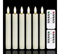 Yeelida Battery Operated Flameless Taper Candles with Two Remote Timer,16cm LED 3D-Wick Window Candles,Flickering Electric Long-Lasting Pack of 6 Flameless Candlesticks(2cm Dia,Ivory)