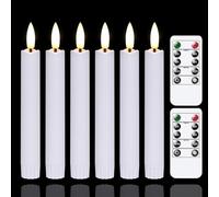 Yeelida Battery Operated Flameless Taper Candles with Two Remote Timer,16cm LED 3D-Wick Window Candles,Flickering Electric Long-Lasting Pack of 6 Flameless Candlesticks(2cm Dia,White)