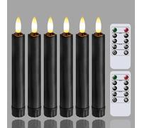 Yeelida Black Flameless LED Taper Candles with Remote Control, 0.78"x 6.4" Long Lasting Plastic Battery Operated Flickering Short Window Candlesticks for Halloween Festival Decoration, Pack of 6