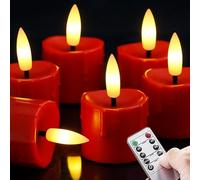 Yeelida Flameless Remote & Timer 4cm x6.5cm Plastic Tea Light LED Candles with Batteries, 6pcs Battery Operated Flickering Electric Burgundy Dripping Wax Design Tealight Votive Candles