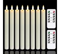 Yeelida LED Taper Candles with 2 Remote Control,25 cm Flameless Ivory Battery Operated Flickering Real Wax 3D-Wick Timer Flameless Window Candles (Set of 8,Warm Fire)