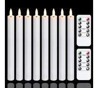 Yeelida LED Taper Candles with 2 Remote Control,25 cm Flameless White Battery Operated Flickering Real Wax 3D-Wick Timer Flameless Window Candles (Set of 8,Warm Fire)