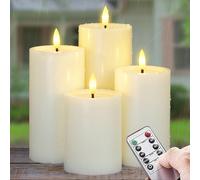 Yeelida Outdoor 4pcs Flameless Waterproof LED Candles with Handy Remote Control, Cycle Timer Battery Operated Wax Oil Effect Flickering Pillar Plastic Long Lasting (Ivory, 7.5cm x10 12.5 15 17.5cm)