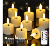 Yeelida Rechargeable Flameless 4cm x6.5cm Tea Light LED Candles with Remote & Type-C Charging Cable, Timer Flickering Ivory Plastic 9pcs Mini Dripping Wax Votive Tealight Candles
