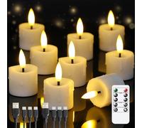 Yeelida Rechargeable Flameless 4cm x6.5cm Tea Light LED Candles with Remote & Type-C Charging Cable, Timer Flickering White Plastic 9pcs Mini Dripping Wax Votive Tealight Candles