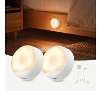 Yeelight 2 Pack Motion Sensor Night Light Rechargeable with Warm White, 750mAh Wireless Nightlight Type-C Up to 3 Months Runtime, LED Bathroom Night Light for Hallway, Bedroom, Party, Stairs