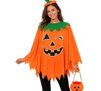 yeemeen Halloween Costume Women's Pumpkin, Pumpkin Poncho for Women | Orange Glow in the Dark Cloak with Pumpkin Hat/Hat and Candy Bag|Holiday Pumpkin Costume