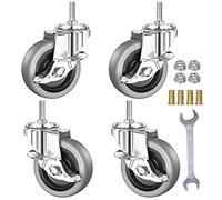 YEEMIGO 3 Inch Stem Wheel Wheels with Locking Brake, Soft Rubber Non-Marking Noise Casters, Industrial Gear Stem Heavy Duty Wheel for M8-1.25 Carpet Hardwood Floors, Set of 4