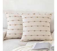 YEENAASY Boho Throw Pillow Covers 18x18 Set of 2 Modern Farmhouse Decorative Cushion Case Tufted Square Pillows Cover Neutral Pillow Cases Accent Pillowcase for Sofa,Couch,Bed,Beige and Khaki