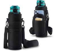 YEENAIV 40oz Water Bottle Carrier Bag, Sport Water Bottle Carrier Sling Bag with Adjustable Strap, Water Cup Holder with 2 Pockets for Walking Hiking Camping-Black