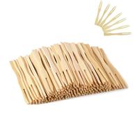 Yeenano Bamboo Fruit Forks, 200 PCS, Mini Two Prongs, Disposable, Ideal for Parties & Home Use