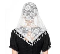 Yeenano Lace Mantilla,Cathedral Head Covering Mass Veils Triangle Mantilla Mesh Veils White Lace Mantillas Veil for Women Bridal Wedding Church Head Covering,Catholic Veil with Tassels for women's