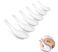 Yeenano Porcelain Soup Spoons,6 pcs Ceramic Chinese Soup Spoons,Chinese Won Ton Spoons Asian Soups Japanese Ramen Spoons,Porcelain Spoon Set for Rice Bowls,Ramen,Appetizers,Dim-Sum Spoons (White)