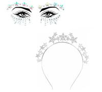Yeenao Star Headband Silver,Stars Headband Rhinestone Hair Band Face Tattoo Carnival Halloween Birthday Party Costume Headbands Glittering Goddess Tiara Glitter Hair Accessories for Women Girls