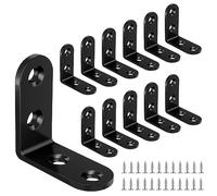 Yeepeo 12 Pcs Corner Brackets 40 × 40mm, Black Right Angle Carbon Steel L Bracket Corner Brace with 48 Screws for Wood Furniture Fixation