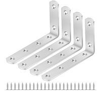 Yeepeo 4 Pcs Shelf Brackets 125 × 75mm, L Shape Wall Stainless Steel Support Heavy Duty Right Angle Bracket with 24 Screws Support, 4pcs 125×75×20mm