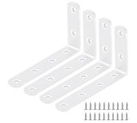 Yeepeo 4 Pcs Shelf Brackets 125 × 75mm, White L Shape Wall Shelf Brackets Carbon Steel Wall Shelf Support Brackets Heavy Duty Right Angle Bracket with 24 Screws for Wall Brackets Shelf Support