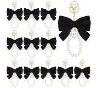 yeeplant 12 Large Black Bow Keychains, Pearl Charm, Purse Accessory