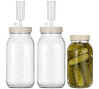yeeplant 2 Pcs Glass Fermentation Jars, 64 fl oz Each, with Date Tracker & One-Way Air Valve, Square Space-Saving Design for Kimchi, Sauerkraut & Kitchen Storage, 9.4 x 4.7 x 4.7 in