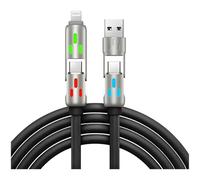 yeeplant 240W Pd Fast Charger Cord With E-Marker Chip, 4-In-1 Usb Charging Cable, 6.56 Ft Black Silicone Data Sync Wire, Light Column Effect, For Apple Devices, Android, And Type-C Devices