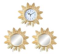 yeeplant 3 Pcs Sunburst Wall Art Set, Gold Retro Clock And Mirror, Vintage 9.8 In Decorative Design, Easy To Install