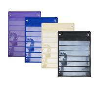 yeeplant 4 Pcs 7-Layer Pocket Chart with Strong Attachment Force for Classroom, Black, Blue, Beige Colors, Wall Hanging Daily Schedule Chart