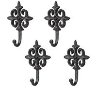 yeeplant 4 Pcs Decorative Cast Iron Hooks, Vintage Spearhead Design, Heavy Duty Rustic Wall Hangers for Home Decor, Black