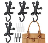 yeeplant 4 Pcs Decorative Lizard Hooks, Cast Iron Pool Towel Hooks, Heavy-Duty Gecko Wall Hooks with Mounting Screws and Wall Anchors, 6.3 X 3.3 X 0.4 in