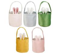 yeeplant 5 Pcs Easter Bunny Baskets, Rabbit Ears Design, Fabric Small Easter Bucket with Handle, Multi Color Easter Hunt Party Favors, Candy Goodie Treat Bags, 5.1 x 5.7 in / 13 x 14.5 cm
