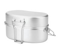 yeeplant Aluminum Mess Kit, Portable 2-Tier Lunch Box with Folding Handle, German Armed Style, for Outdoor Camping Hiking Picnic, 7.9 X 5.9 in