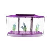 yeeplant Aquarium with Three-Compartment, Fighting Fish Tank, Small Breeding Isolation Box, Blue White LED Lights, Light Plastic Design, for Fighting Fish, Hermit Crabs, Office Desktop Decor