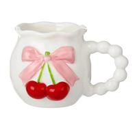 yeeplant Ceramic Coffee Mug with Embossed Cherry Design, 11.5 Oz / 340 Ml Bow Mug Featuring Floral and Handle, Microwave and Dishwasher Safe Water Cup, for Office and Home