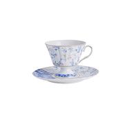 yeeplant Ceramic Tea Cup and Saucer Set, 5.7 fl oz Double-Sided Blue White Rose Coffee Mug, Vintage Pattern with Gold Rim, Exquisite Office Drinkware Gift Box for Afternoon Tea, Elegant Home Decor