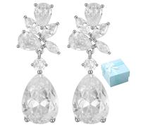 yeeplant For Women Silver Earrings Dangle, Jewelry Drop Tear Elegant Earrings, With Crystal Earrings Drop Gift Box, Wedding Party And Wear For Nickel-Free Hypoallergenic, Blue With Box Ribbon Pair 1