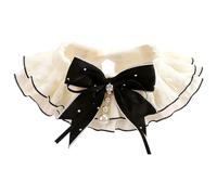yeeplant Lace Bib Collar, Black & White Pet Collar with Bow, Adjustable Pearl Bow, Cute Pet Accessories for Cats Dress Up