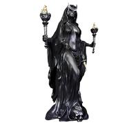 yeeplant Resin Hecate Gr oddess Statue, 6.3 in Witch of the Night Sculpture, Light Bringer with Crescent Headwear, Witch Theme refined Decor, Hounds of Magic Figurine