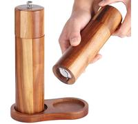 yeeplant Salt and Pepper Grinder Set, 2 Pcs 8 Inch, Brown, Manual Acacia Wood, with Ceramic Core, Adjustable Coarseness and Matching Base